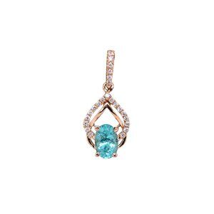 Afghan Paraiba Color Tourmaline Pendant in 14K Rose Gold with Natural Diamonds